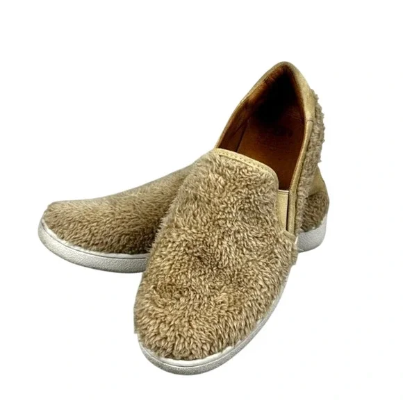 UGG Womens 8 Ricci Beige Suede Leather Faux Fur Slip On Casual Sneakers