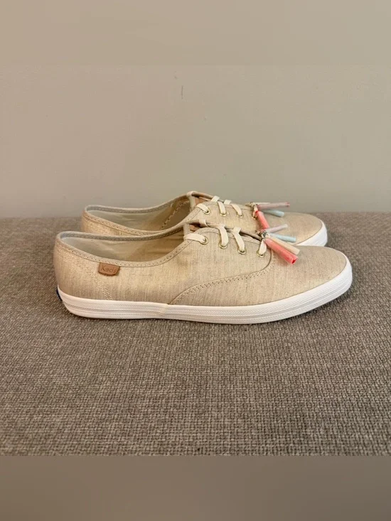 New Keds CH Tassel Natural Gold Shimmer Sneakers Shoes 9.5 Preppy Summer