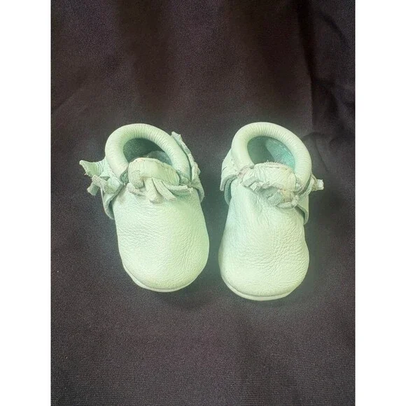 Freshly picked baby size 2 mint green blue moccasin shoes