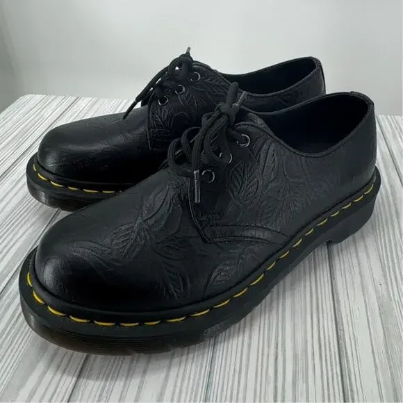 Dr. Martens 1461 Women's Sz 5 Black Floral Embossed Leather Oxford Shoes AirWair