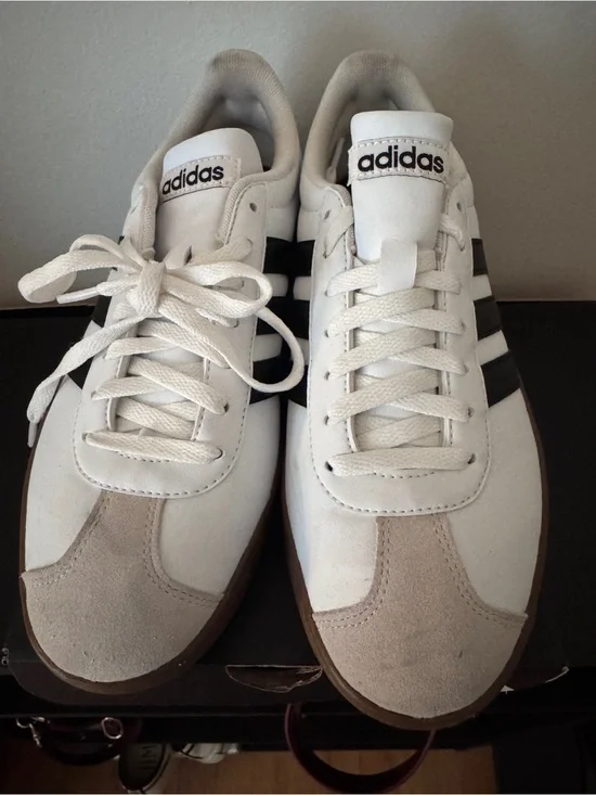 adidas White & Black Low-Top Sneakers with Tan Accents