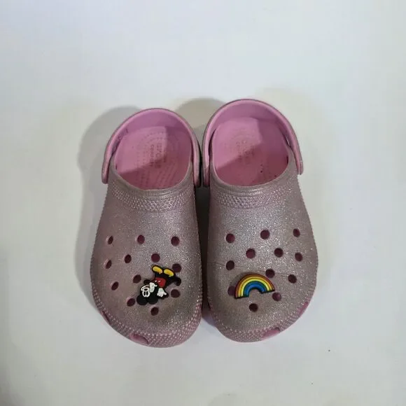 Crocs Pink Girls Clogs Sandals Glitter  Sz C13