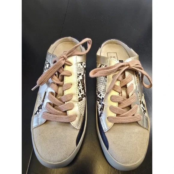 SHU SHOP PHILIPPA Snakeskin Lace‎ Up Sneakers Beige Gold Black White Size 7
