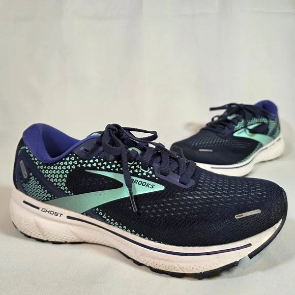Brooks Ghost 14 Womens 9‎ Running Shoes Navy Blue Mint Green Sneakers