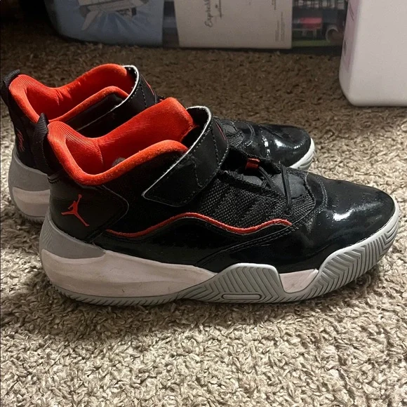Jordan Kids' Black and Red Mid-Top Basketball Sneakers
