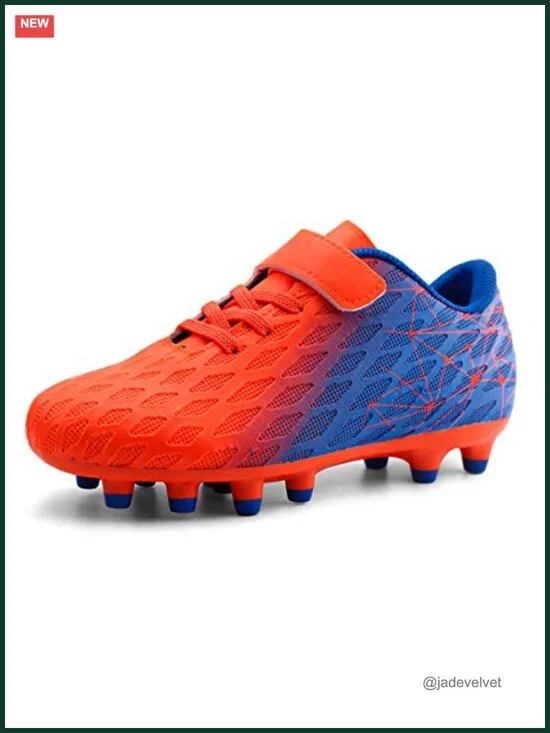 Kids Firm Ground Soccer Cleats Athletic Outdoor Football Shoes Hook & Loop