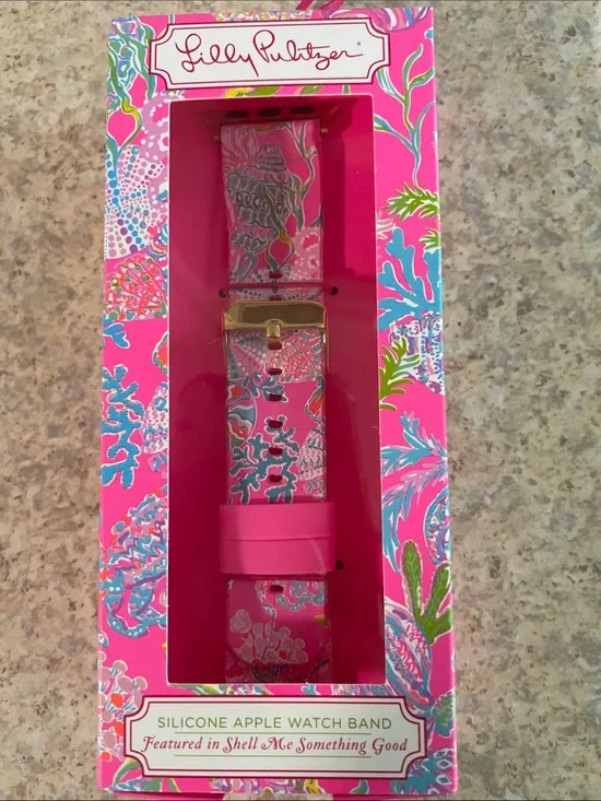 Lilly Pulitzer Pink Multicolor Silicone Apple Watch Band with Gold Buckle