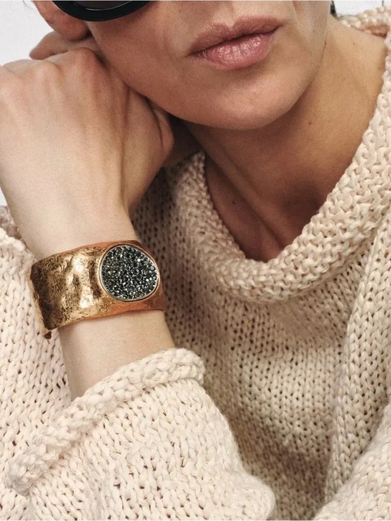 Zara Engraved Shimmer Metal Cuff Bracelet