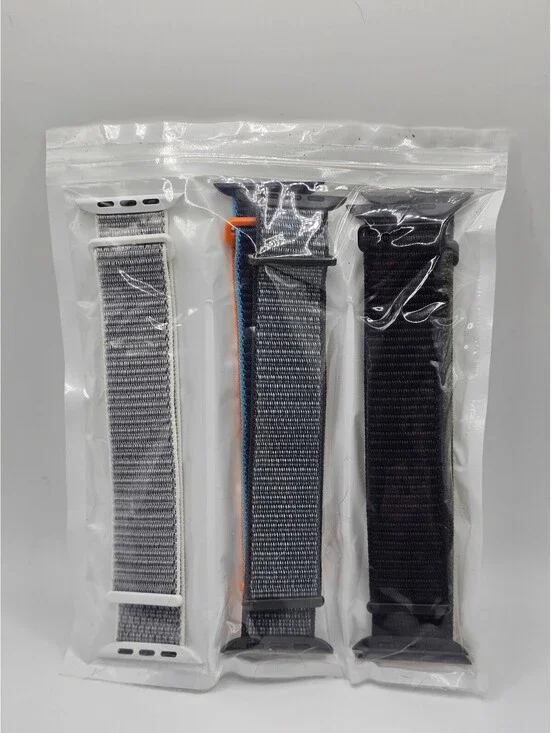 3 Pack Nylon Sport Loop Bands 44mm 45mm Apple Watch Gray Black Strap