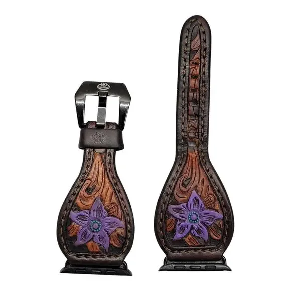 Hadlock Designs Leather Apple Watch Band 42 44 45 46 49mm Western Tooled Cuff