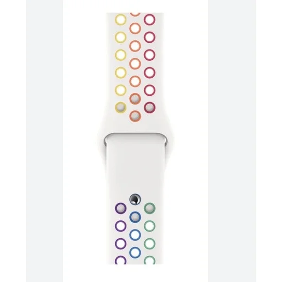 New Apple Watch Sport Band 38/40mm White Rainbow Perforated Silicone Strap M/L