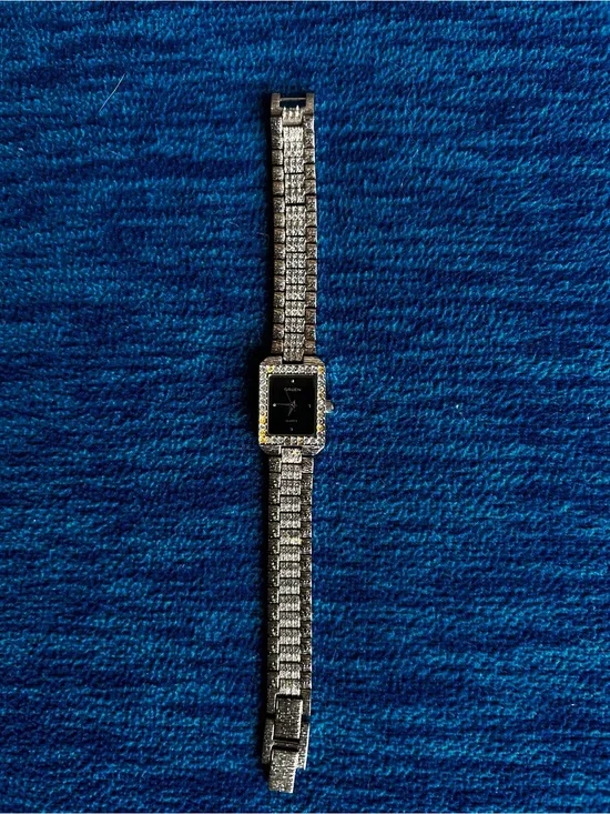 Gruen 2074 Ladies Quartz Cocktail Watch Black Dial Multi-Tone Rhinestones