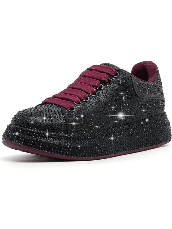 Women's Black Red Glitter Neon Dressy Sparkly Rhinestone Bling Comfort Sneakers