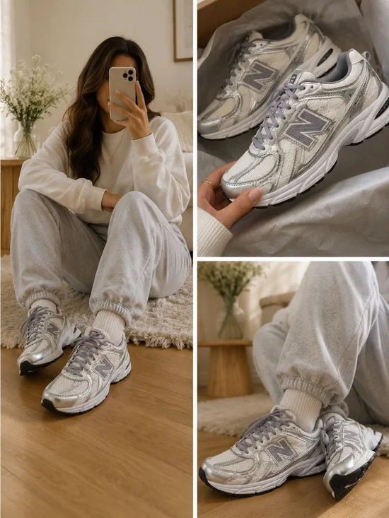 New Balance Ballerina White Lace 740 Silver/Light Gray Retro Running Sneakers