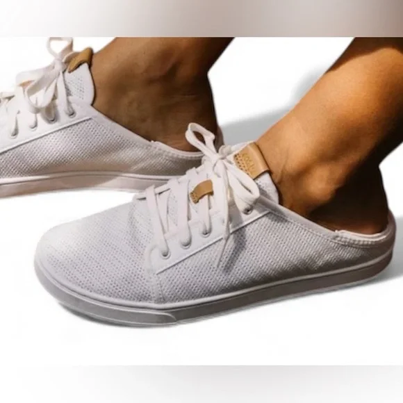 OluKai Cream-White Slip-On Perforated Sneaker Mule