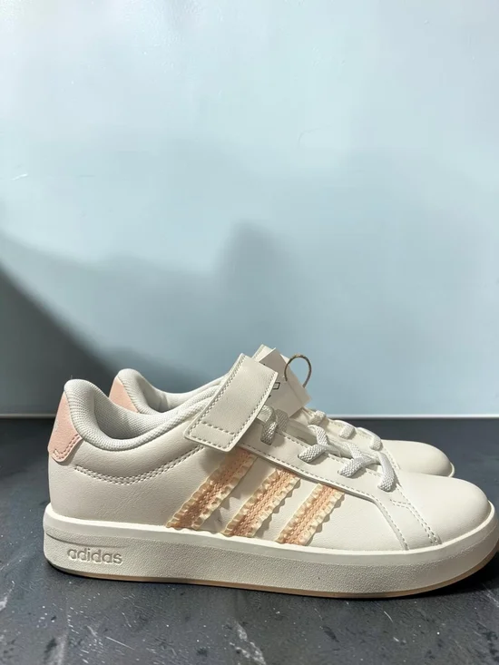 adidas Kids Cream Sneakers with Blush Accent Stripes