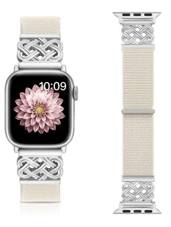 Woven Watch Band with Silver Celtic Metal Accents (Various Colors)
