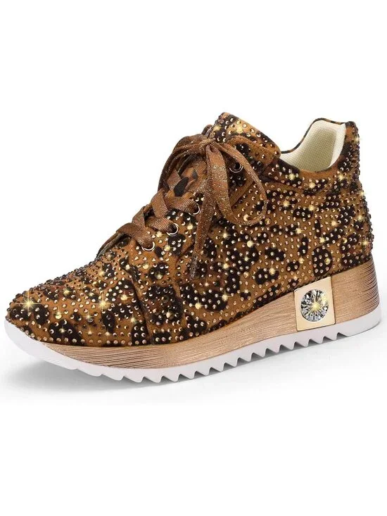 Women's Leopard Glitter Sparkly Rhinestone High Top Trendy Fashion Sneakers