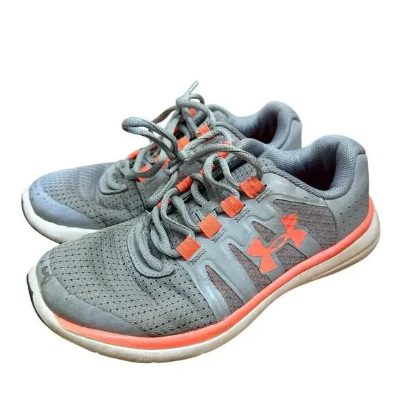 Under Armour Unisex Kids Sneakers Athletic Tennis Shoes Tie Closure Gray Orange