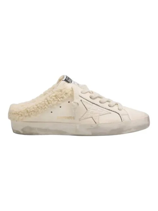 Golden Goose Sneaker Women & Beige Super Star Sabot Leather‎ Lamb Shearling Mule