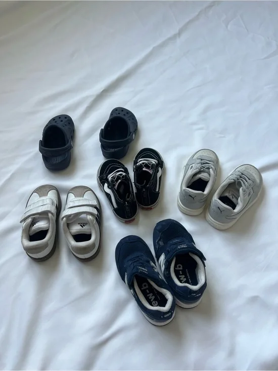 5 Pairs of Kids’ Shoes–Size 7– Different Brands.Crocs, Puma, vans,  Adidas NB