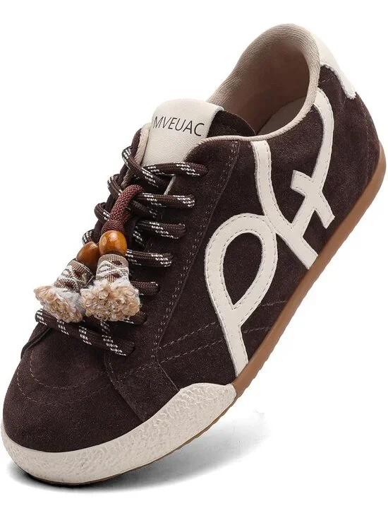 Women's Coffee Brown Leather Lightweight ﻿Retro Gum Sole Walking Fashion Sneaker
