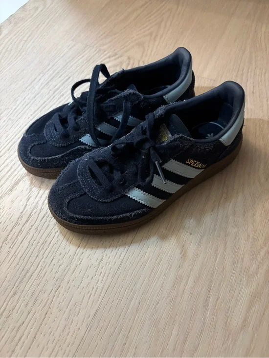 adidas Kids Black Suede Sneakers with White Stripes