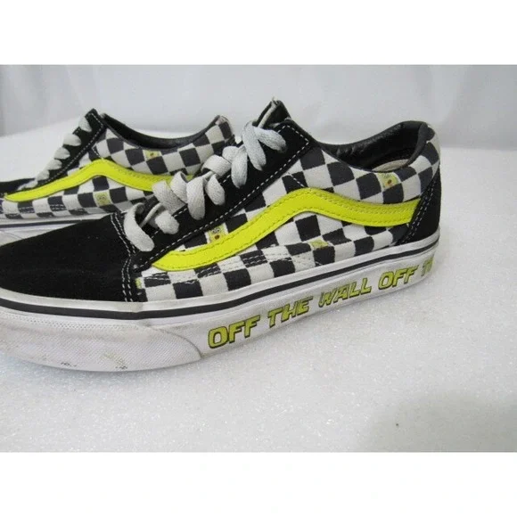 VANS Off The Wall Shoes Sponge Bob Square Pants Black‎ Checker Sneakers Sz 7