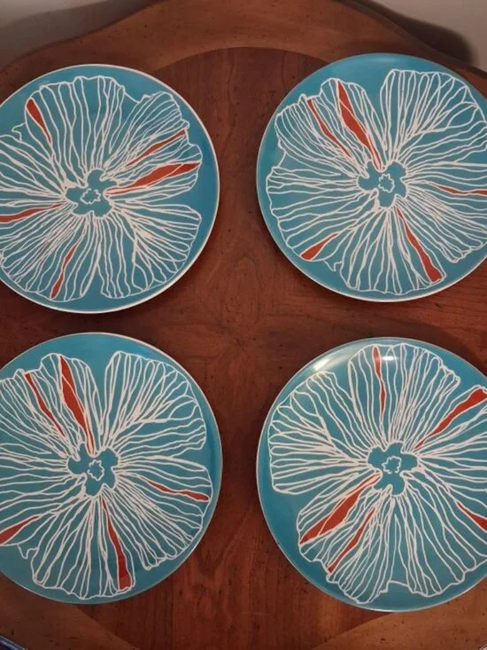 Set of 4 IKEA Blue White Floral BULLRA Salad Dessert Plates 8.25