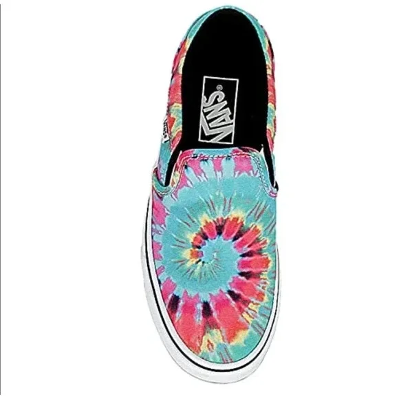 Vans Asher Slip-On Sneaker Women’s 9.5 Canvas Rainbow Tie Dye Multicolor‎