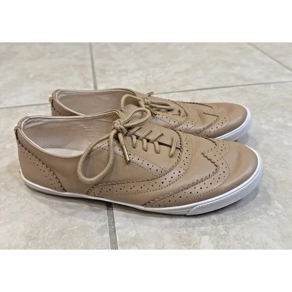 Kate Spade Leather Derby Oxford Lace Up Sz 9M Sneaker Shoe Tan Nude Comfort‎