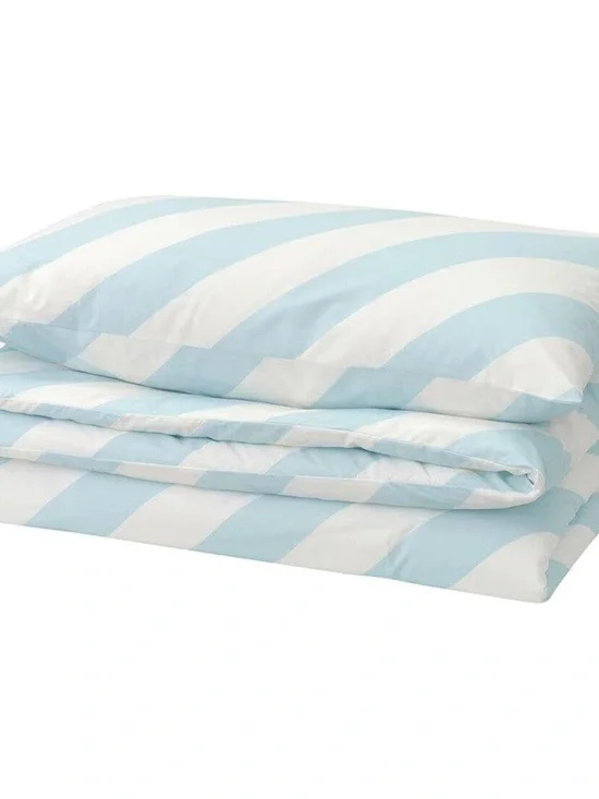 IKEA Slojsilja White and Light Blue King Duvet & Pillowcase Set