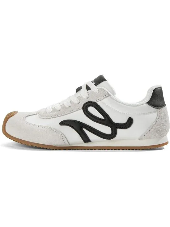 Women's White/Black Leather Comfortable Classic Casual Thin Sole Walking Sneaker
