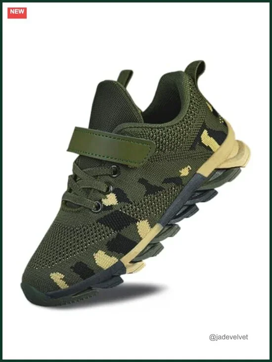 Boys Girls Lightweight Breathable Running Sneakers Non-Slip Camouflage Lace-Up