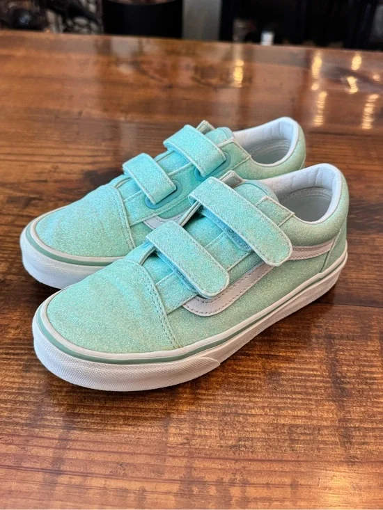 Vans Old Skool V Glitter Sneakers | Mint Pastel | Youth | Like New
