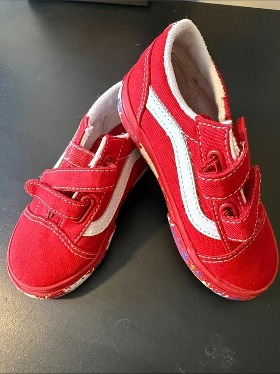 Vans NWT! Kids Red Canvas Velcro Sneakers with White Stripe