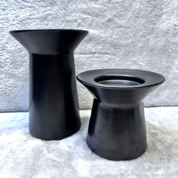 IKEA Black Matte Candle Holders Set 2 Whimsigoth Modern Minimalist Mixed Heights