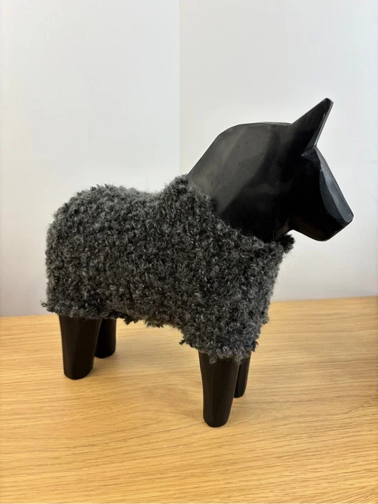 Vintage IKEA STOLLE Dala Horse Wood Figurine Faux Wool‎
