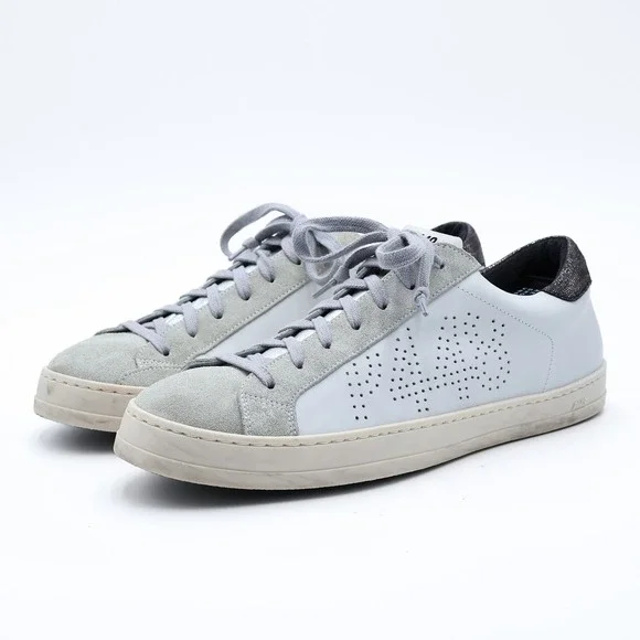 P448 Women's EU 43 US 11.5 White Grey Leather Suede John Low Top Sneakers Italy