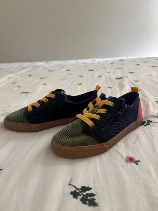 Cat & Jack Navy, Olive & Red Corduroy Kids Sneakers with Yellow Laces