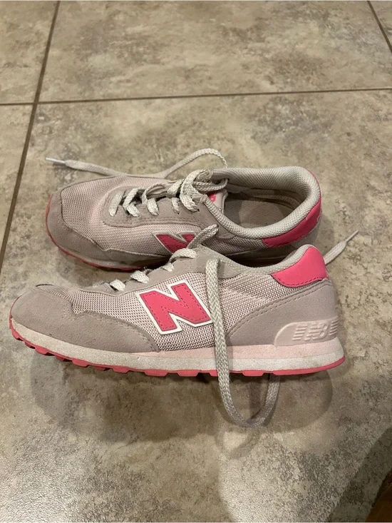 New Balance Girls' Pink and Light Gray Suede & Mesh Sneakers