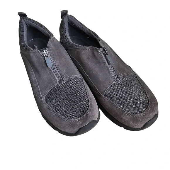 Lands End Womens Grey Suede All Weather Zip Front Walking Shoes‎ Size 10B