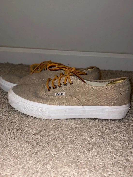 Vans Canvas Low-Top Sneakers in Beige with Mustard Laces