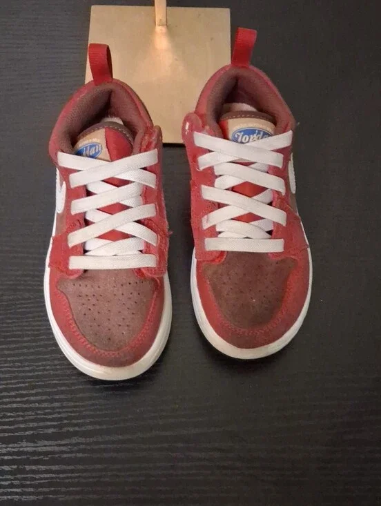 Jorfans  Red and White Suede  Low-Top Sneakers 12C