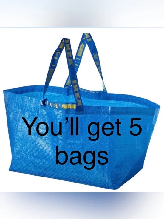 IKEA Bright Blue FRAKTA Reusable Tote Bag with Yellow Logo Straps