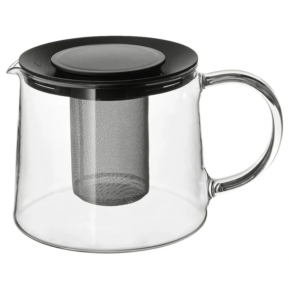 IKEA RIKLIG Glass Teapot with Infuser, 1.6 qt, Heat-Resistant for Loose Leaf Tea