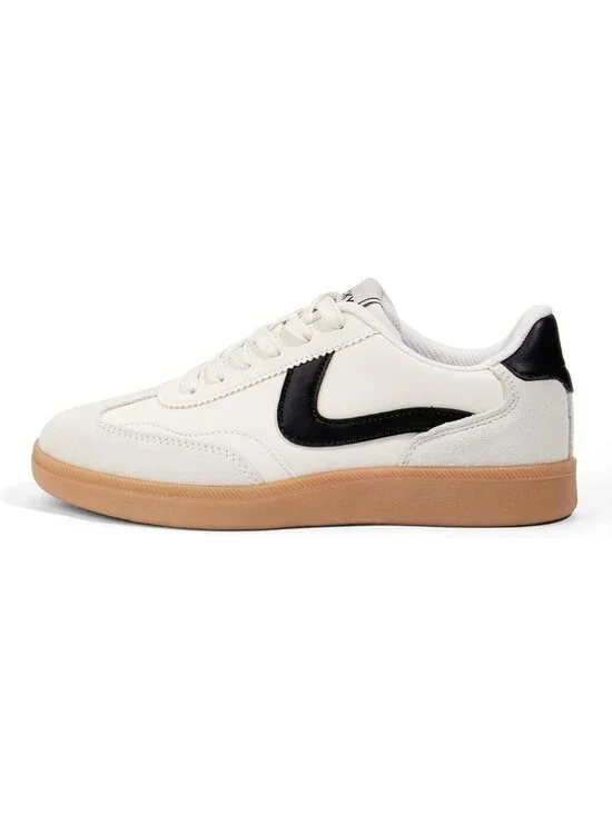 Women's Black/Beige/Grey Classic Fashion Skate No Slip Lace Up Walking Sneaker
