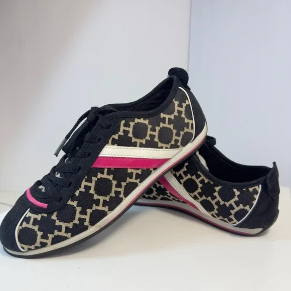 Tommy Hilfiger TWPRINCESS Sneakers Womens 7M Black Pink Monogram Logo Lace Up