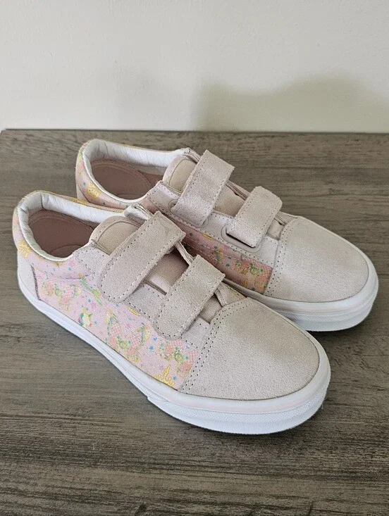 Vans Kids Pale Pink Velcro Sneakers with Pastel Print Girl Size 2