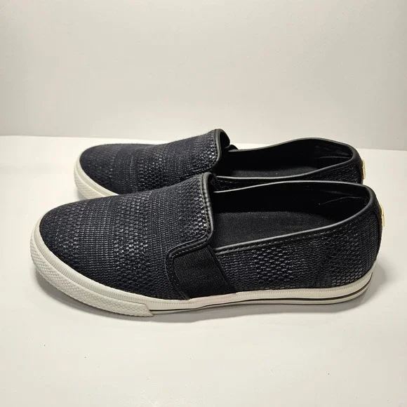 Lauren Ralph Lauren Jinny Navy Woven Metallic Slip On Sneakers Gold Size‎ 6